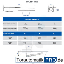 NICE TOONA 4006/1 Moteur 230V pour les portails battants - Kit M